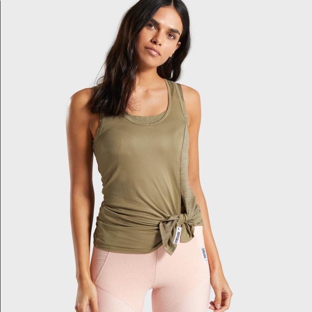 [GYMSHARK] Khaki Green Side Tie Athletic Tank Top